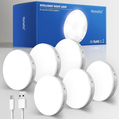 Homelist 6 Pack Motion Sensor Light Indoor, Rechargeable Puck Lights, Wireless Battery Operated