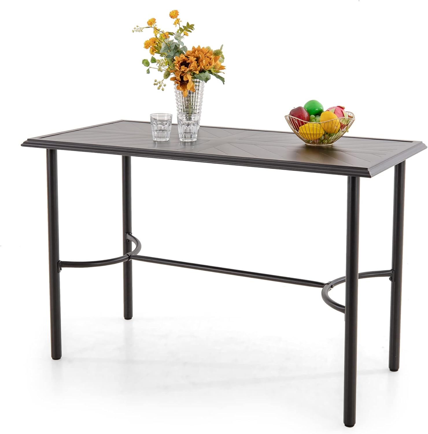 PHI VILLA Outdoor Patio Bar Table for 4-6, Counter Height Rectangle Bar Table with All Weather