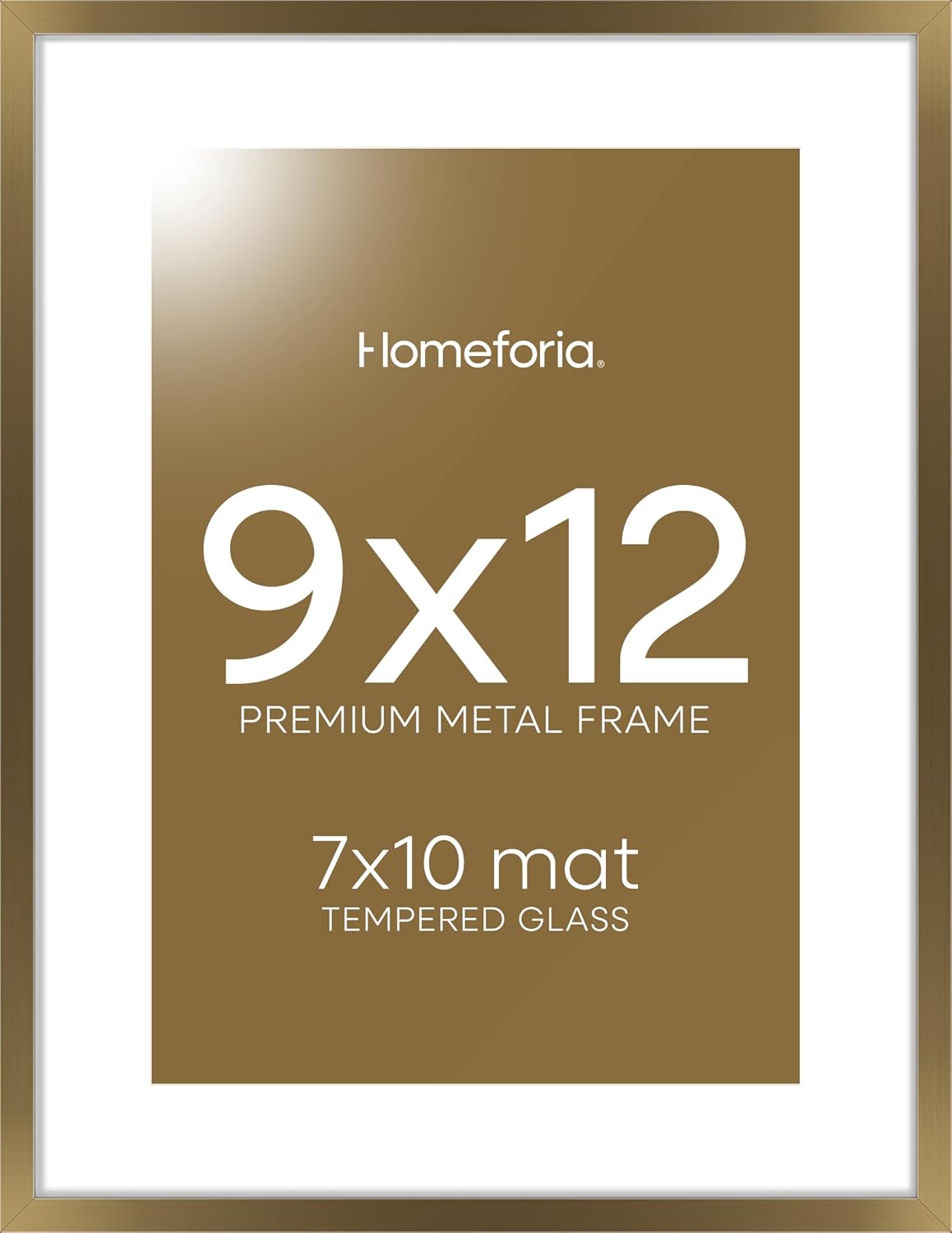 Homeforia 9x12 Frame Bronze, High End Metal 9 x 12 Brass Picture Frames with Mat 7 by 10 inch