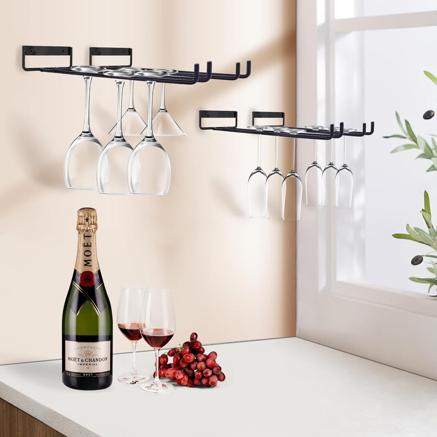 11.8 Inch Wine Glass Rack,Set of 4 Stemware Wine Glass Hanging Rack, Metal Wine Glass Holder Under