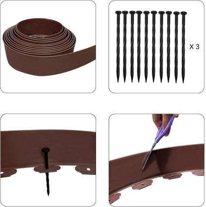 Garden Edging 33FT, 4IN High Landscape Edging Border Plastic Lawn Edging Roll with 30 Spikes for