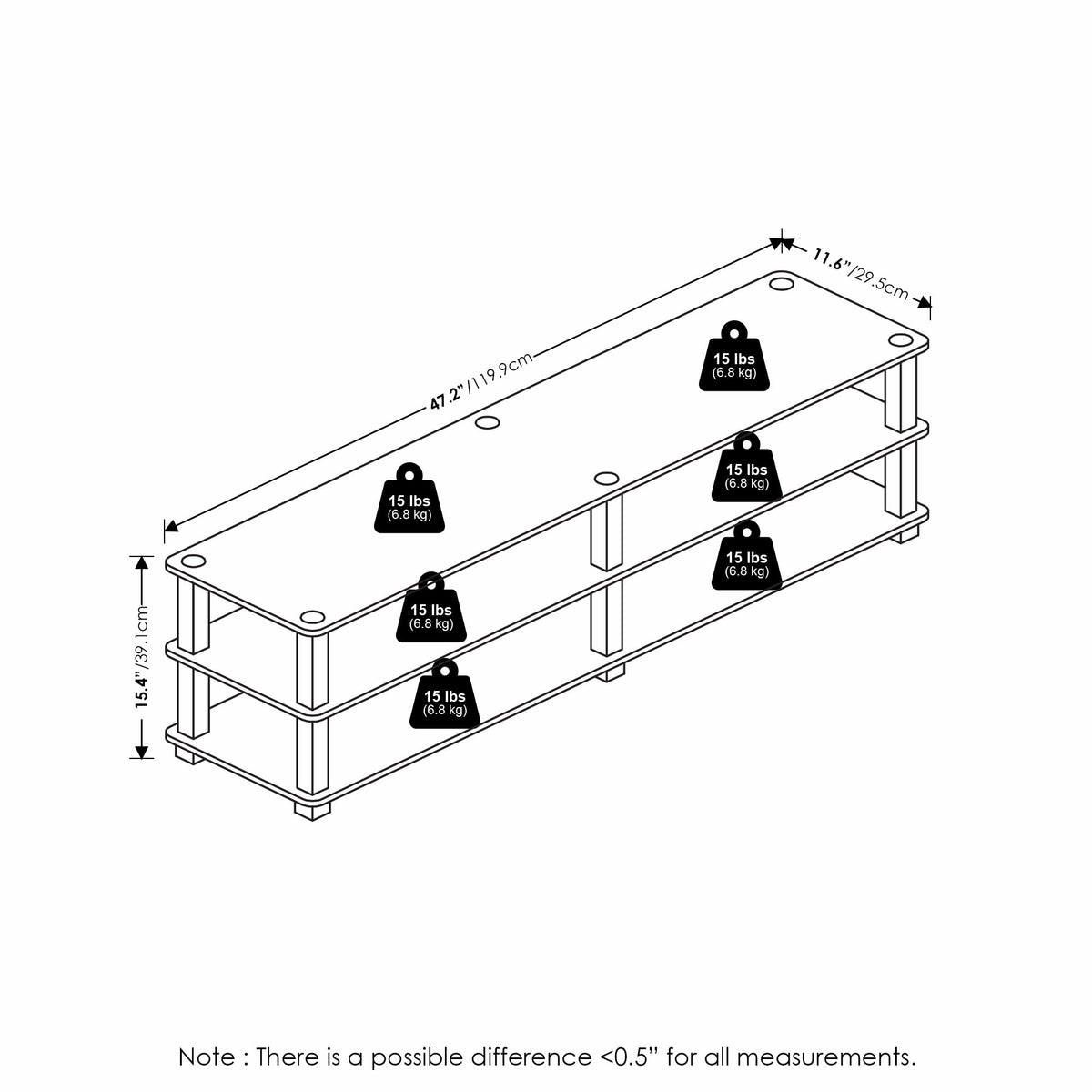 Furinno 14038DBR/BK TST No Tools 3-Tier Wide Shoe Storage Rack, Dark Brown/Black 47 Inch