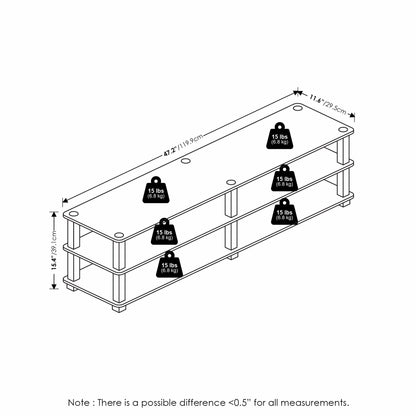 Furinno TURN-S-TUBE Shoe Rack, 3-Tier Wide Shoe Organizer, Open Shelf Rectangular Shoe Storage
