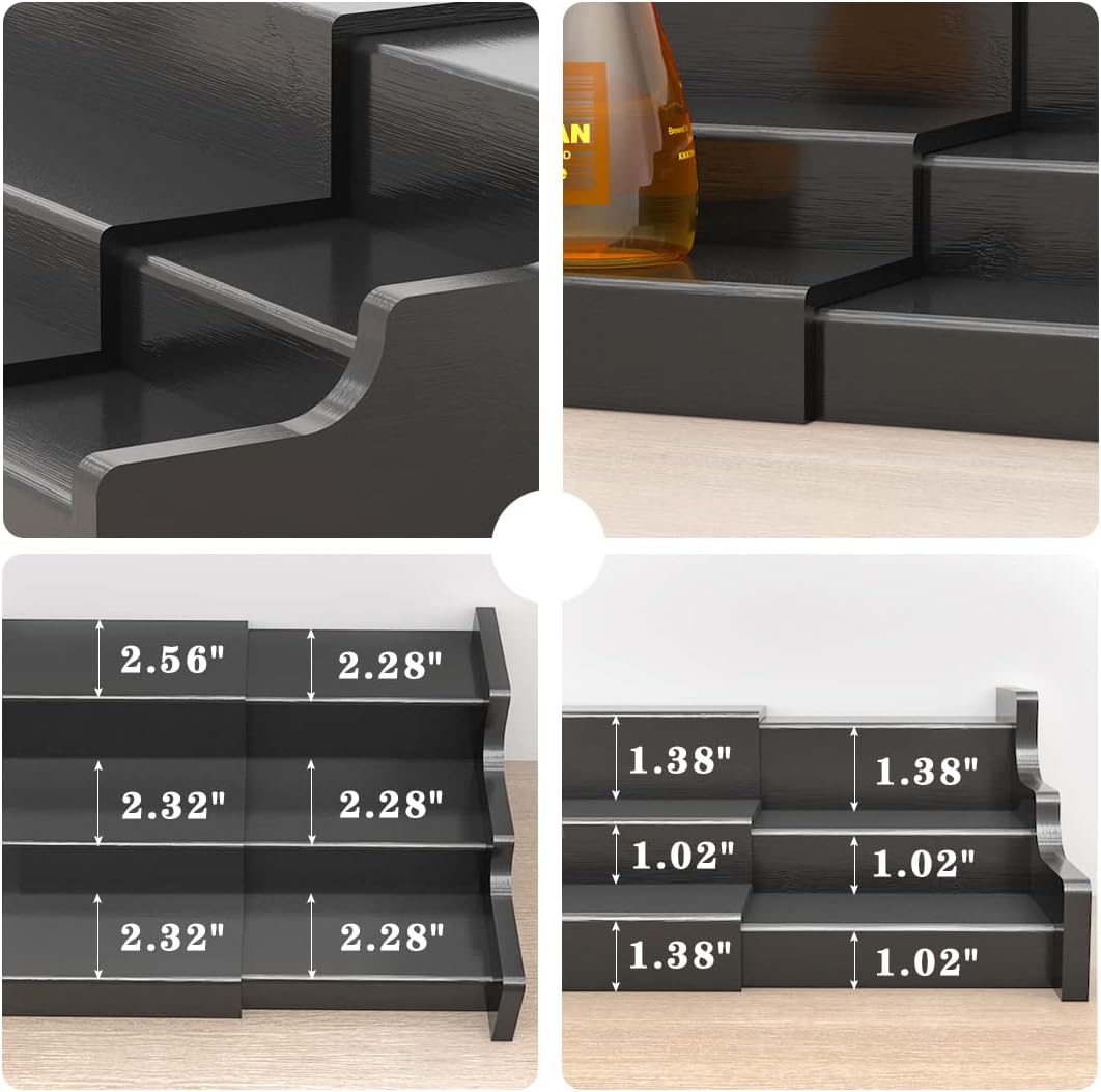 Spice Rack Organizer For Cabinet - 3 Tier Black Bamboo Wooden Expandable Display Shelf from 12.70