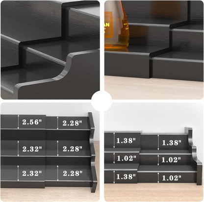 Spice Rack Organizer For Cabinet - 3 Tier Black Bamboo Wooden Expandable Display Shelf from 12.70