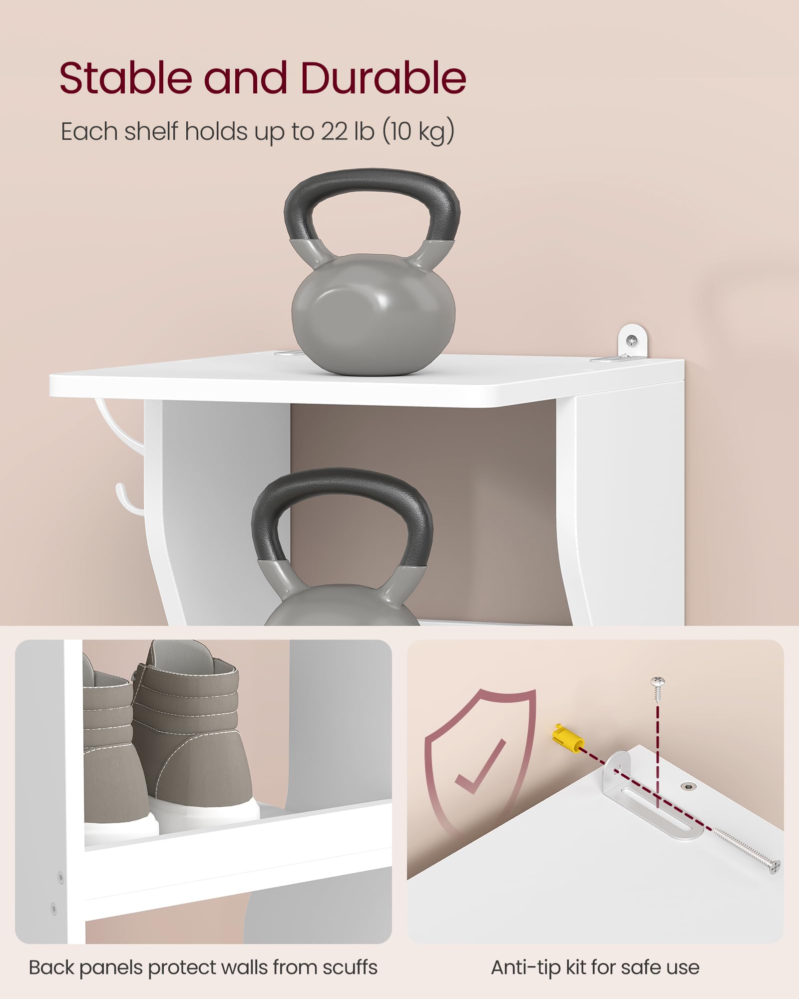 VASAGLE 9-Tier Vertical Shoe Rack, Narrow Shoe Storage Organizer with Hooks, Slim Corner Tower