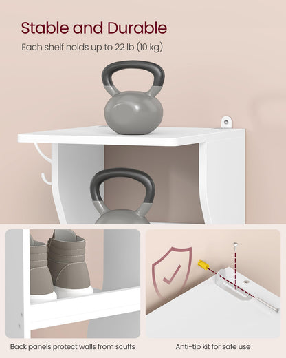 VASAGLE 9-Tier Vertical Shoe Rack, Narrow Shoe Storage Organizer with Hooks, Slim Corner Tower