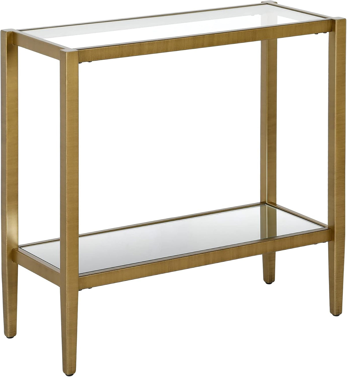 Henn&Hart 24" Wide Rectangular Side Table with Glass Shelf in Antique Brass, Table for Living Room