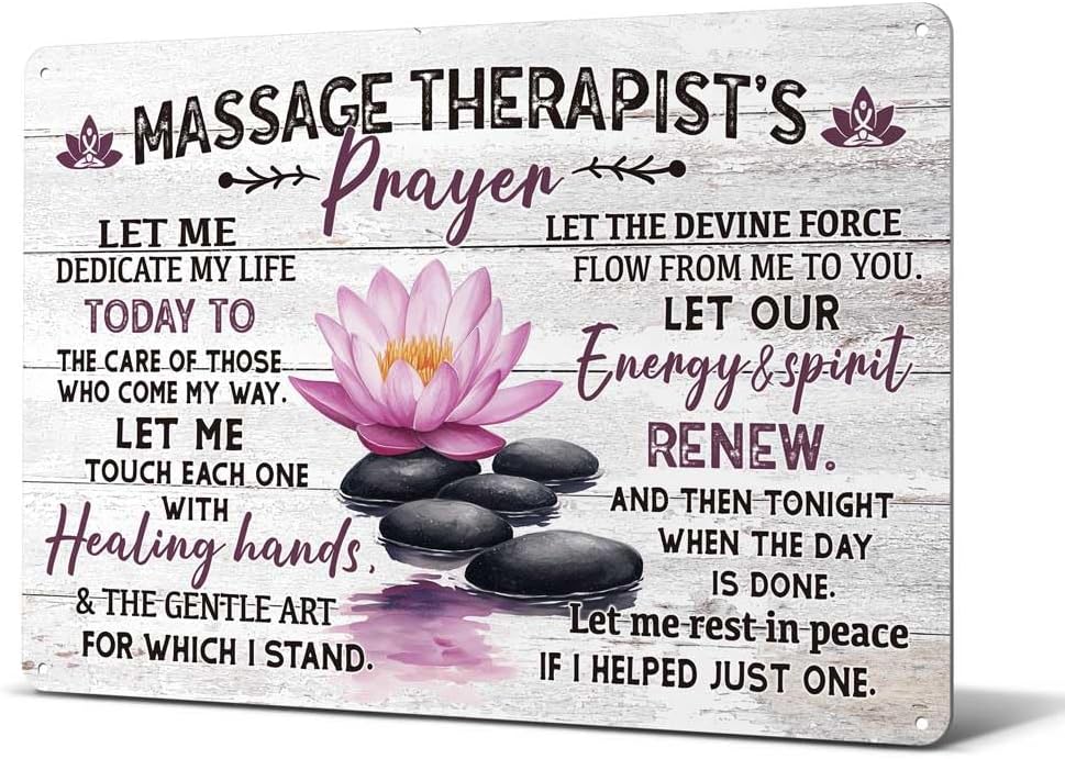 Heuhuww Massage Therapist Prayer Vintage Style Aluminum Sign for Home Office Room Wall Decor