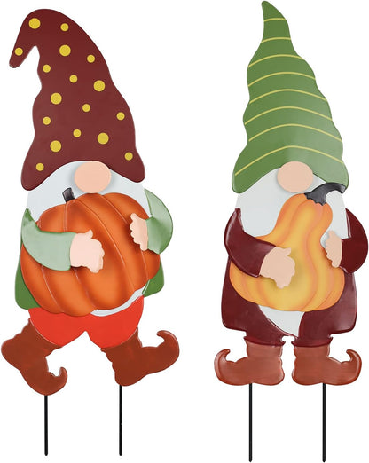 YEAHOME Fall Decorations for Home Outdoor, 2 Pack 25" Decorative Garden Stakes with Gnomes Pumpkin