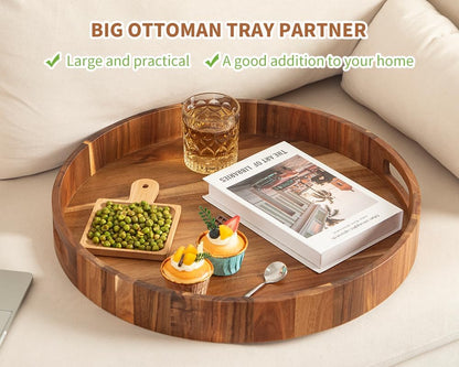 Extra Large Round Ottoman Coffee Table Tray, 22" Big Kitchen Serving Trays for Huge Ottoman Counter