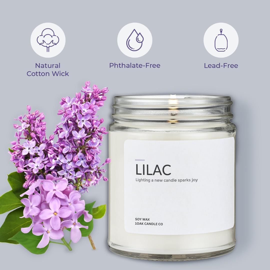 1OAK Soy Wax Scented Candles (Lilac) - Lilac Candle - Soy Candle for Home Scented - Long Burning