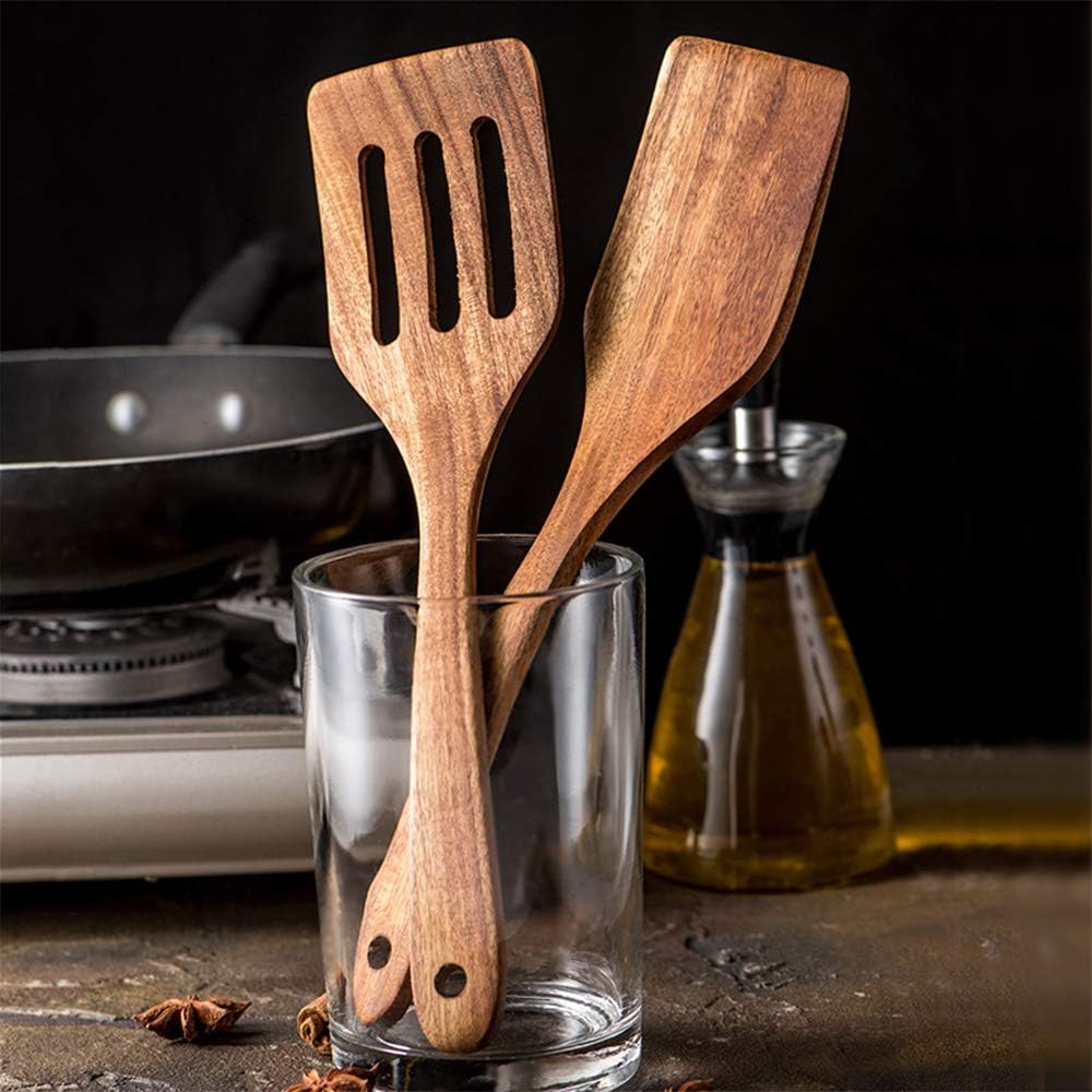 5 Pcs Best Wooden Spoons for Cooking Kitchen Utensils Set Acacia Wood Cooking Spatula Turner Non
