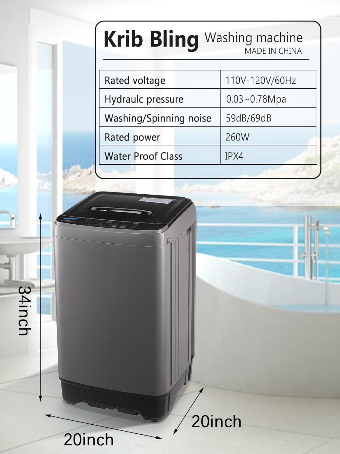 17.7 lbs Full-Automatic Washing Machine with LED Display, Portable Compact Laundry Washer with