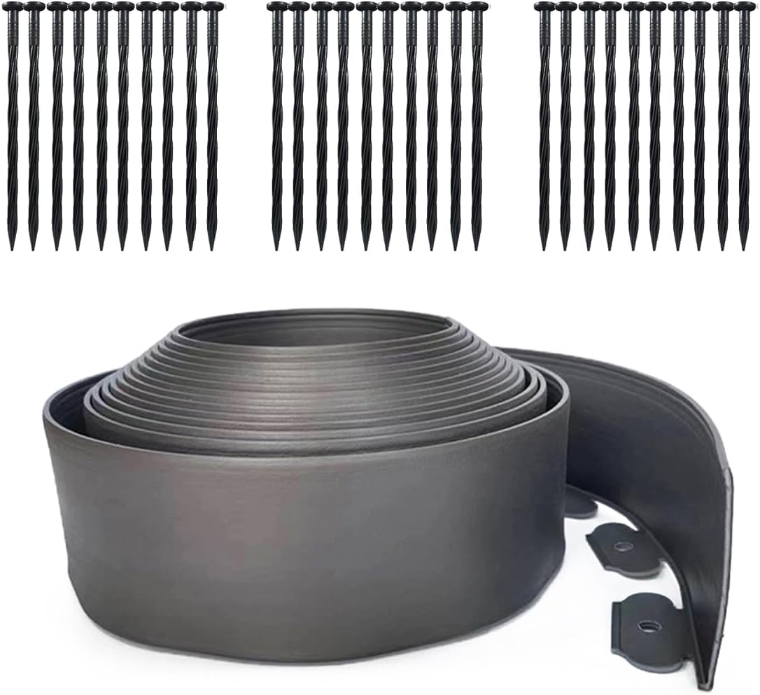 33FT Landscape Edging, 4 in Tall Garden Edging Borders with 30 Spikes,Flexible Lawn Edging Kit