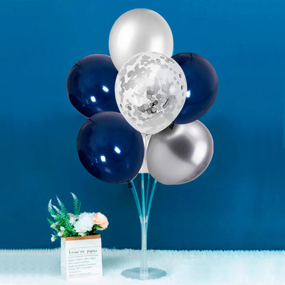 Balloon Stand with Silver and Navy Blue Balloons, Centerpiece Table Decorations for Birthday