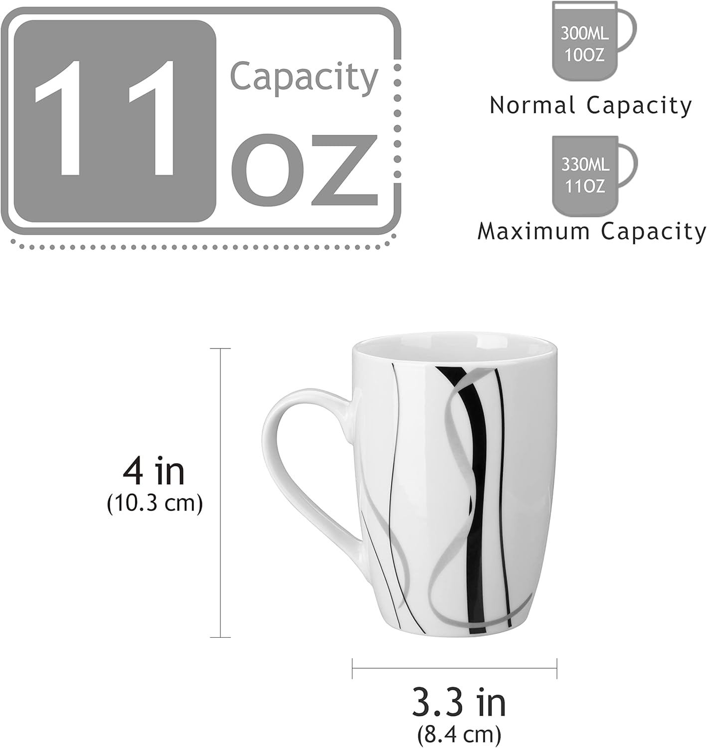 VEWEET Ceramic Coffee Mugs Set of 6, 11 OZ Coffee Cups Set with Handle, White Mugs Set Porcelain