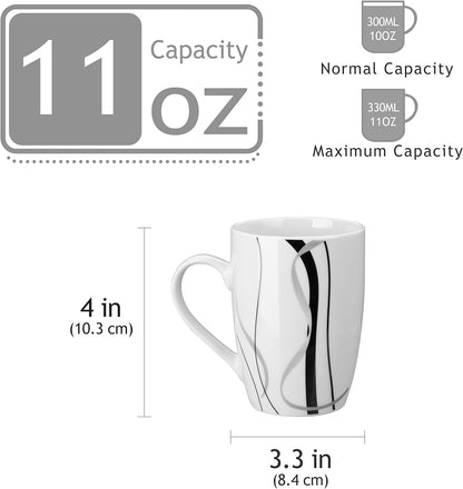 VEWEET Ceramic Coffee Mugs Set of 6, 11 OZ Coffee Cups Set with Handle, White Mugs Set Porcelain