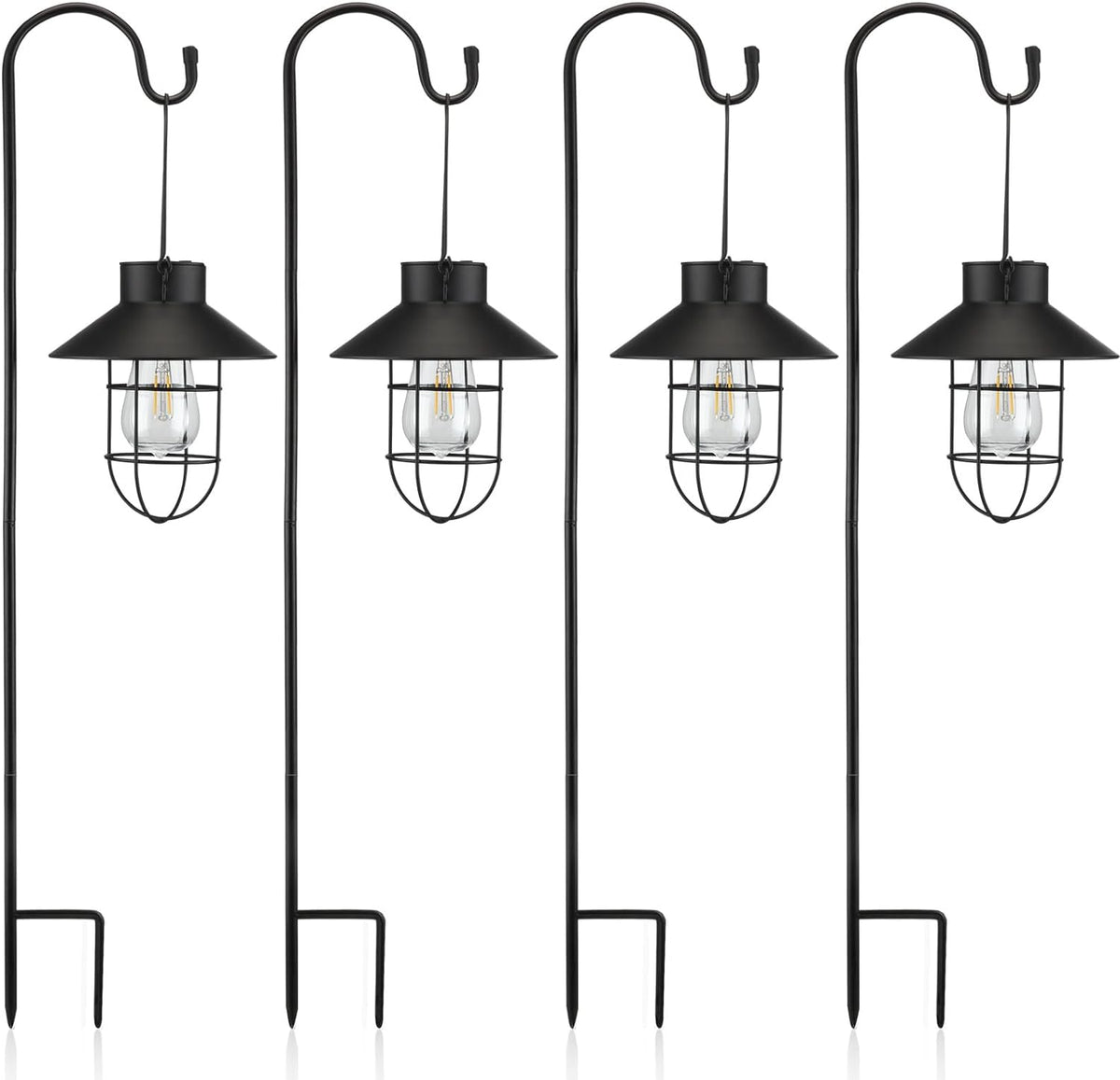 Retisee 4 Pcs Hanging Solar Light 31" Outdoor Solar Lamp Lanterns with Dual Use Shepherd Hook