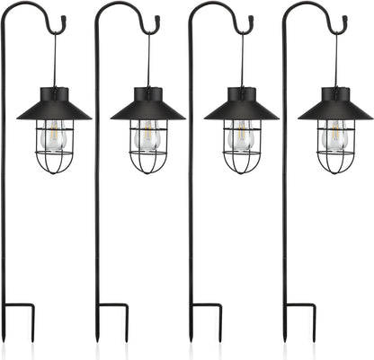 Retisee 4 Pcs Hanging Solar Light 31" Outdoor Solar Lamp Lanterns with Dual Use Shepherd Hook