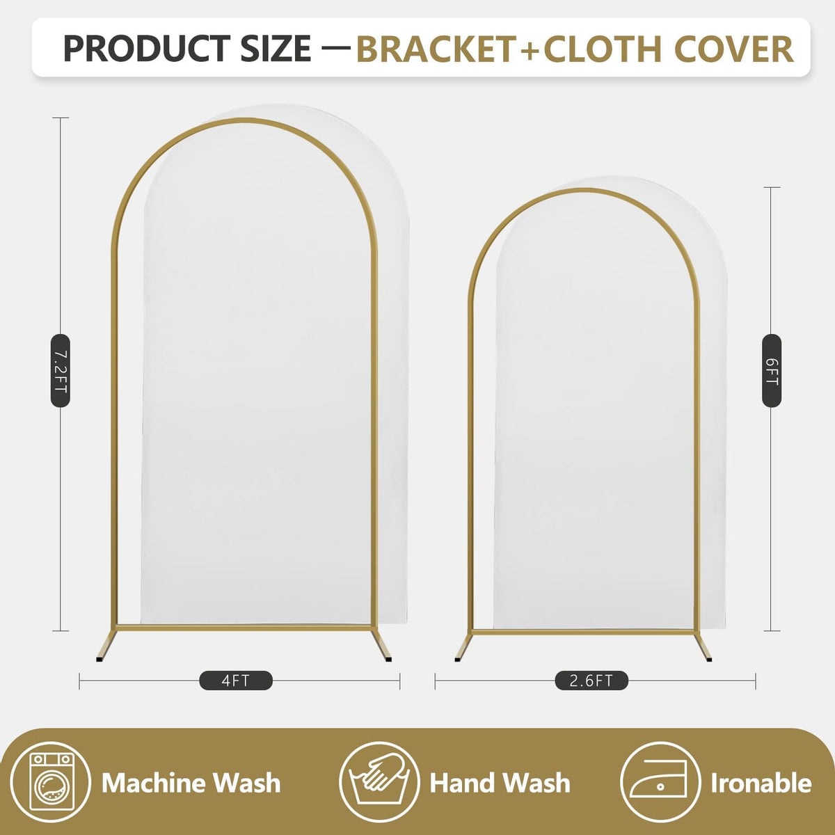 Arch Backdrop Stand and Cover Set, 2 Metal Balloon Arch Backdrop 7.2ft 6ft, Gold Arched Stand Frame