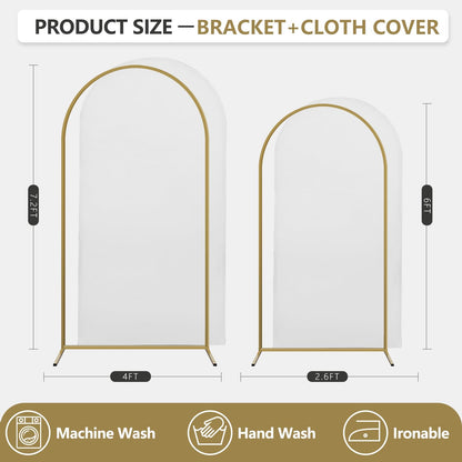Arch Backdrop Stand and Cover Set, 2 Metal Balloon Arch Backdrop 7.2ft 6ft, Gold Arched Stand Frame