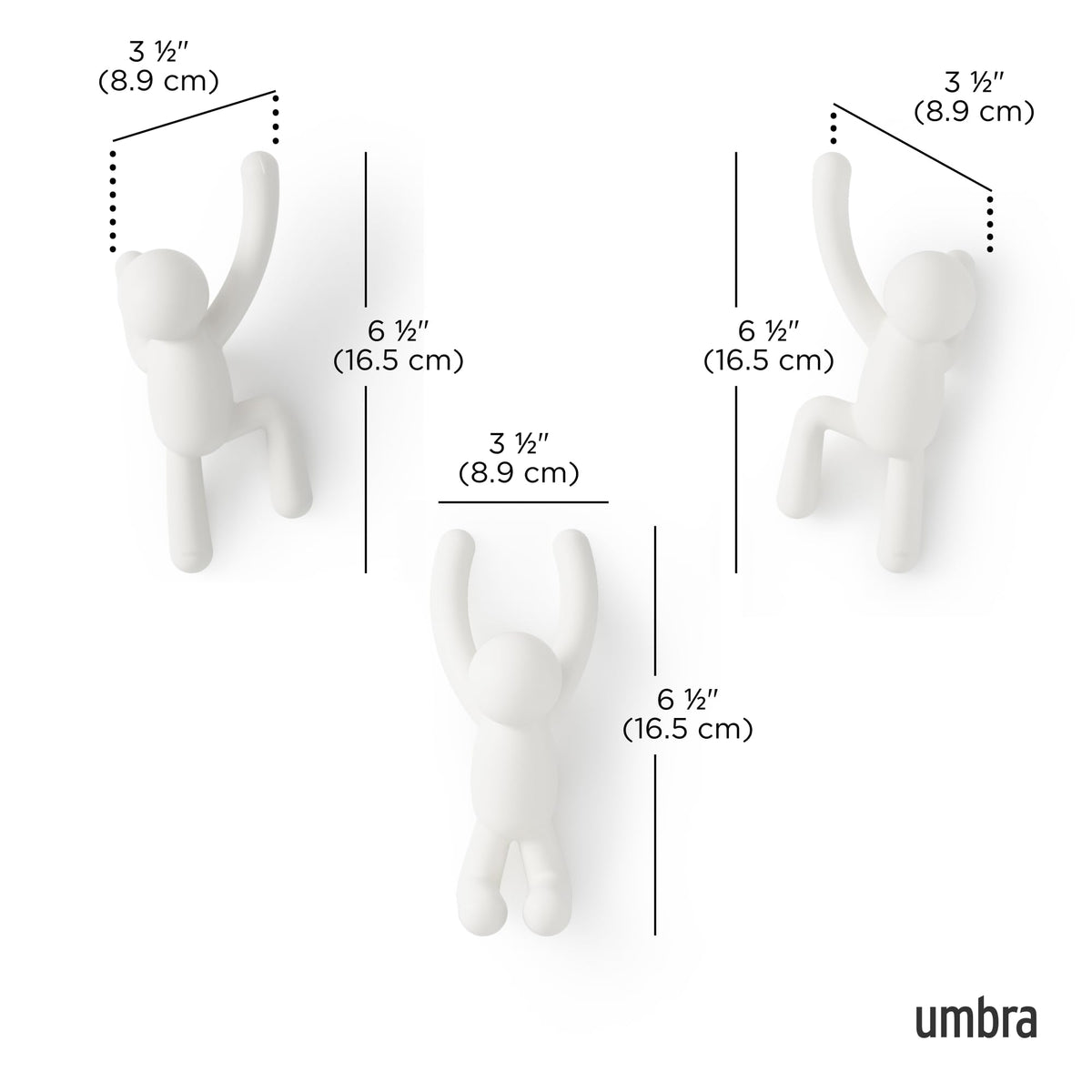 Umbra Buddy Wall Hooks, Decorative Wall Mount Coat Hooks, Set of 3, White