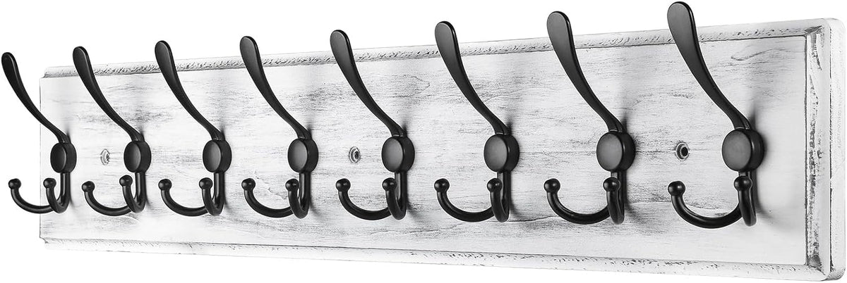 Coat Rack Wall Mount, Wooden Heavy Duty Coat Rack for Wall,8 Triple Coat Hanger Hooks for Hanging