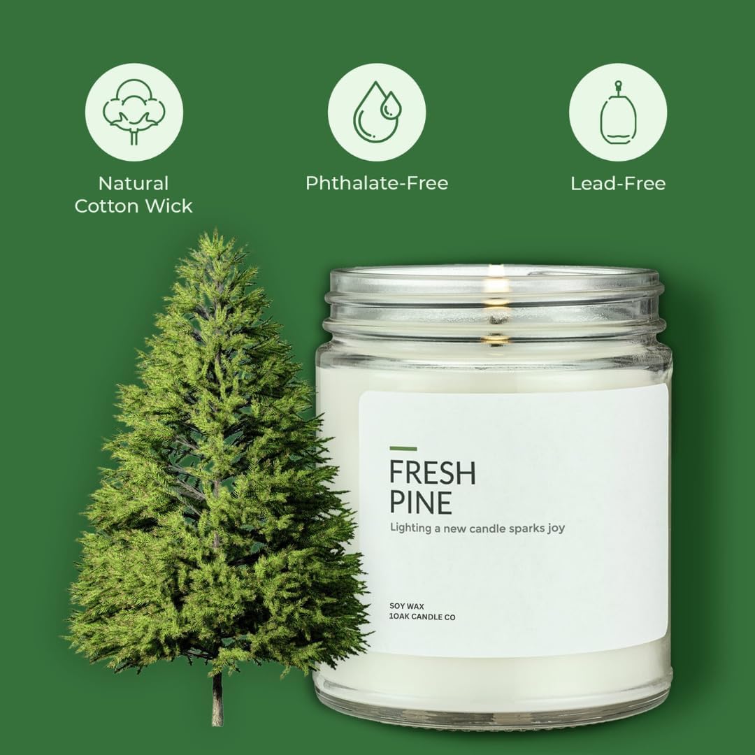 1OAK Soy Wax Candles (Fresh Pine) - Pine Candle - Soy Candles for Home Scented - Long Burning
