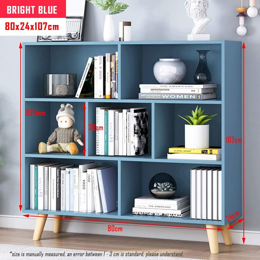 IOTXY Wooden Open Shelf Bookcase - 3-Tier Floor Standing Display Cabinet Rack with Legs, 7 Cubes