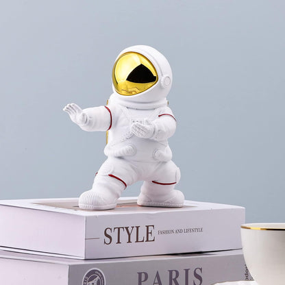 XMGZQ Astronaut Figurine, White and Gold Kung Fu Spaceman Statue, Office and Room Decor for Men