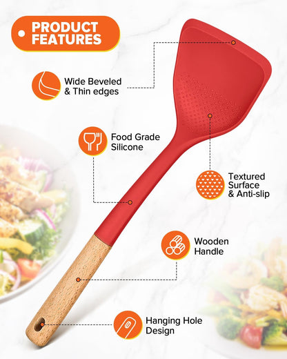 Silicone Cooking Utensils Set, Perfectly Angled for Frying, Mixing,Serving,Draining,Turning and