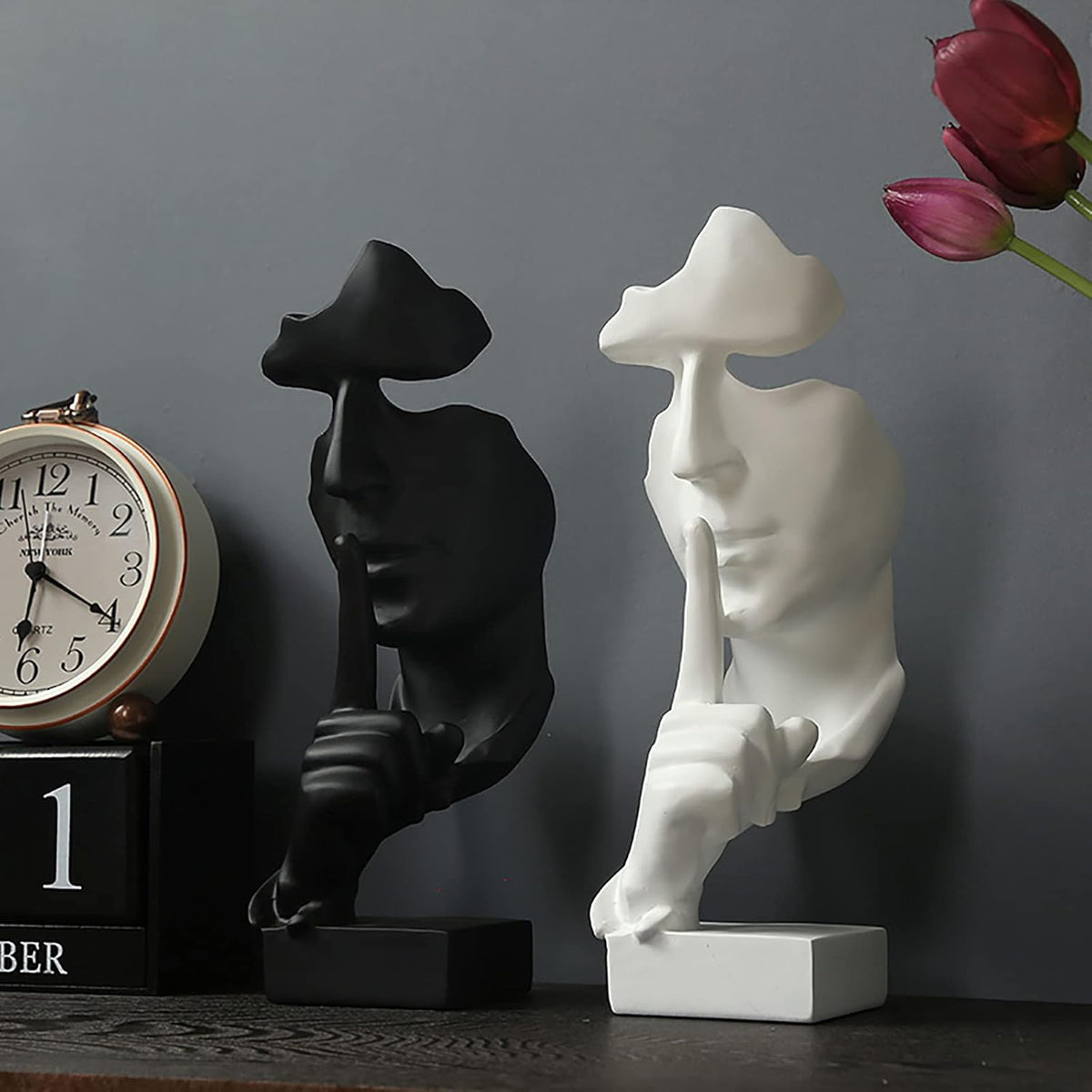 aboxoo Thinker Statue, Silence is Gold Abstract Art Figurine, Modern Home Resin Sculptures