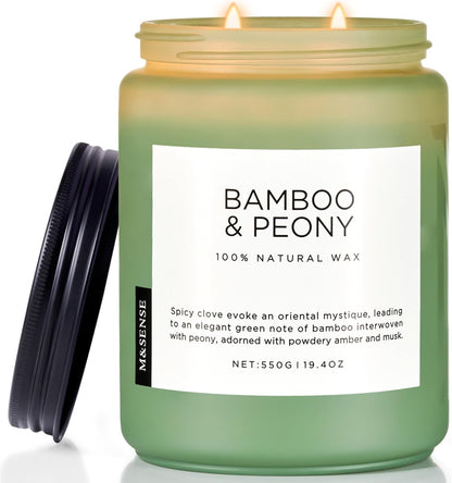 M&SENSE Bamboo Peony Spring Large Candles for Home Scented 19.4oz 110 Hour Long Lasting Burn