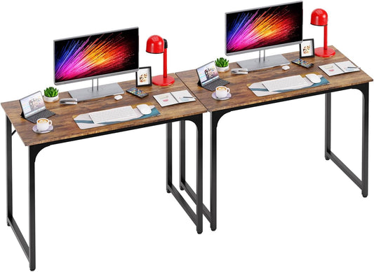 PayLessHere | 39 Inch Computer Desk | Brown | Office Desk with Metal Frame, Adjustable Feet |