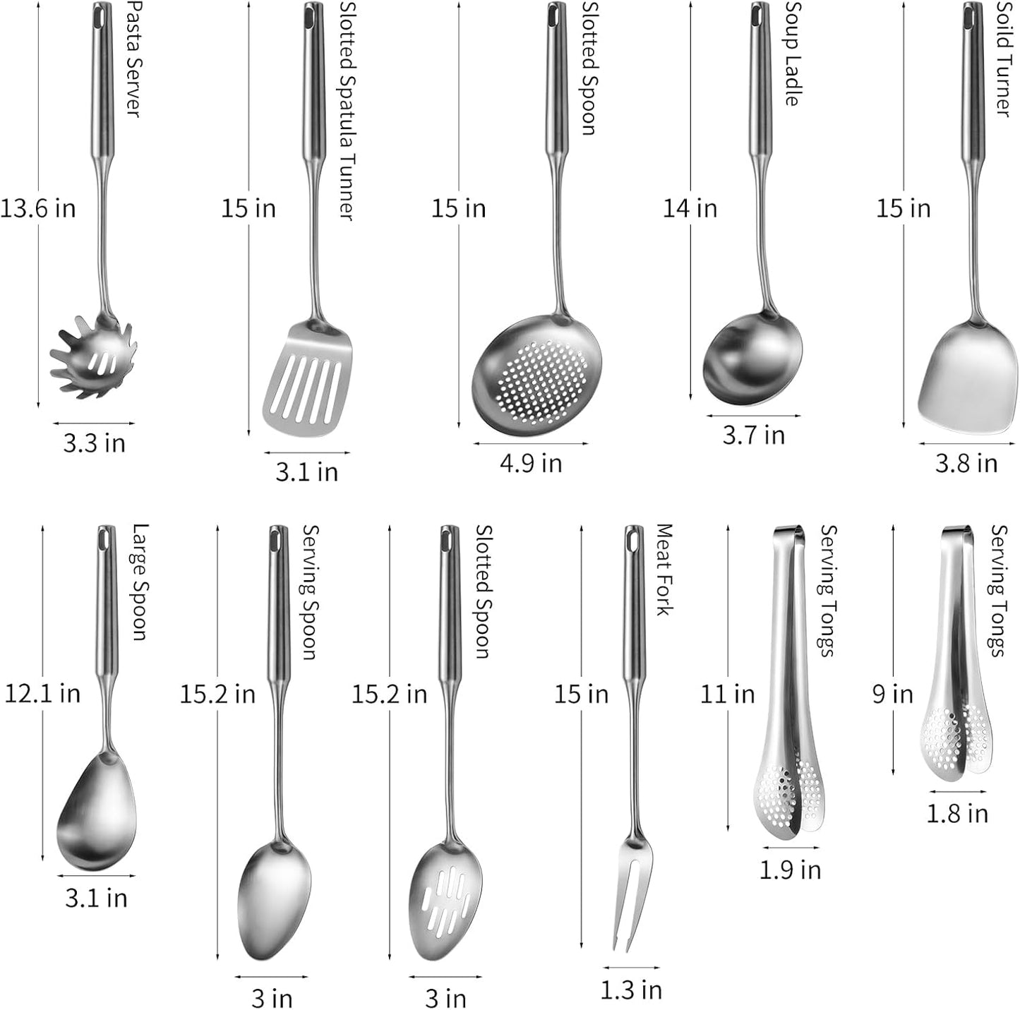 304 Stainlss Steel Kitchen Utensils Set, 11 Pcs Long Metal Cooking Utensil Gadgets Tools Set with