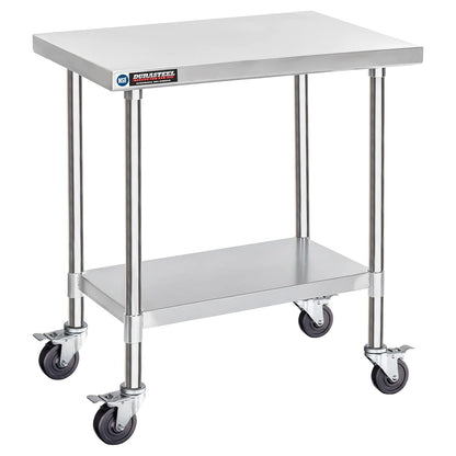 DuraSteel 30x36 NSF Stainless Steel Cart Work Table - Heavy Duty Rolling Food Prep Table Countertop