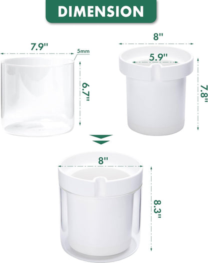 Phoenix Vine 8 Inch Self Watering Planter, White Terracotta Clay Pot with Glass Reservoir for
