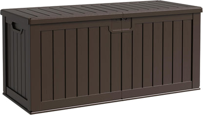 Flamaker Resin Deck Box 250 Gallon, Waterproof Imitation-Wood Lockable Storage Box with Separator