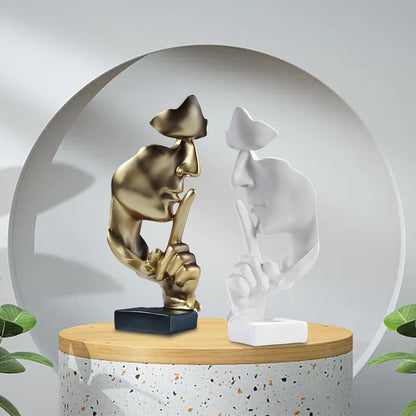 aboxoo Thinker Statue, Silence is Gold Abstract Art Figurine, Modern Home Resin Sculptures