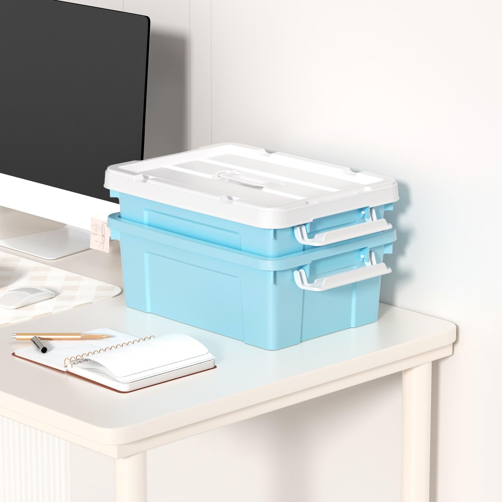Cetomo Lidded Storage Bin with Handle, Tote Organizing Container with Durable Lid and Secure