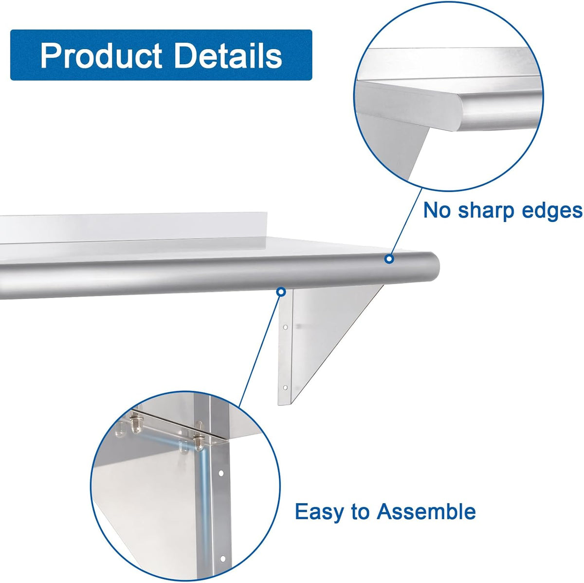 HARDURA Stainless Steel Shelf 18" x 24", 297lb Commercial Shelves Wall Mount Metal Shelving with