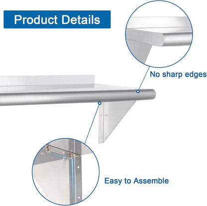 HARDURA Stainless Steel Shelf 18" x 24", 297lb Commercial Shelves Wall Mount Metal Shelving with