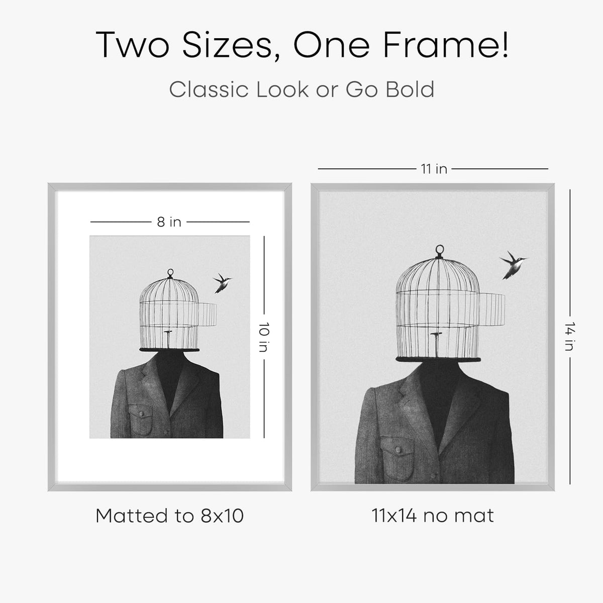 Homeforia 11x14 Picture Frame Silver, High End Metal 11x14 Frames with Mat 8x10, 11 x 14 Silver