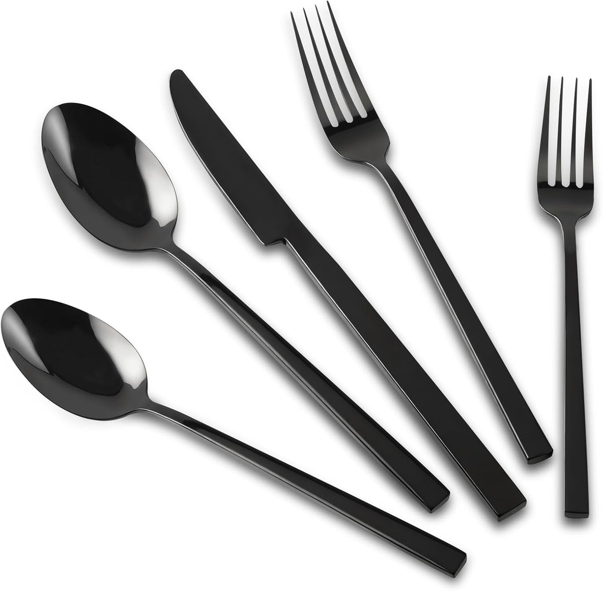 Stainless Steel Flatware Set Hand Forged 18/10 Silverware Set Mirror Black Cutlery Set with Cuboid