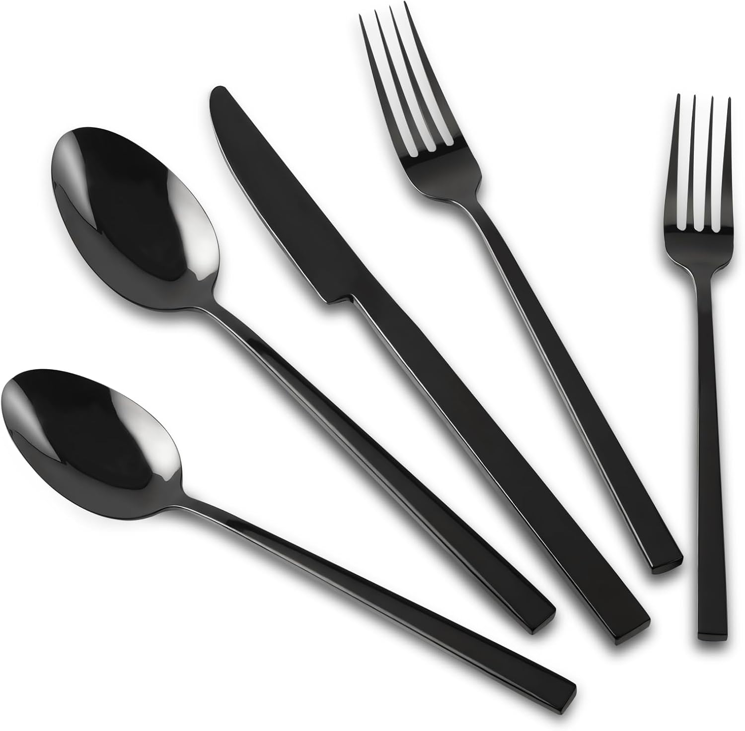 Stainless Steel Flatware Set Hand Forged 18/10 Silverware Set Mirror Black Cutlery Set with Cuboid