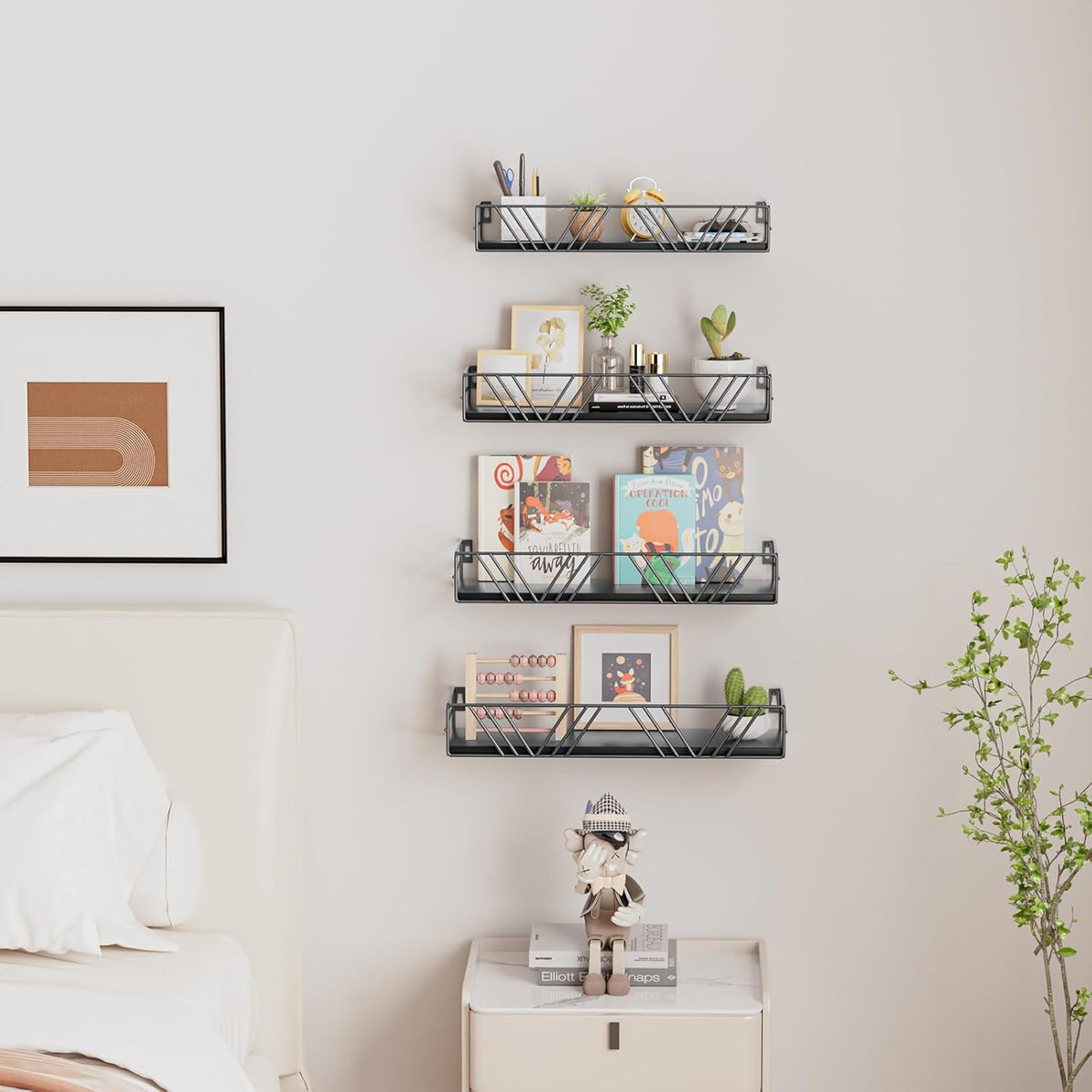 Floating Shelves for Wall Set of 4, Different Sizes Mounted Wood Floating Shelf, Wall Shelves for