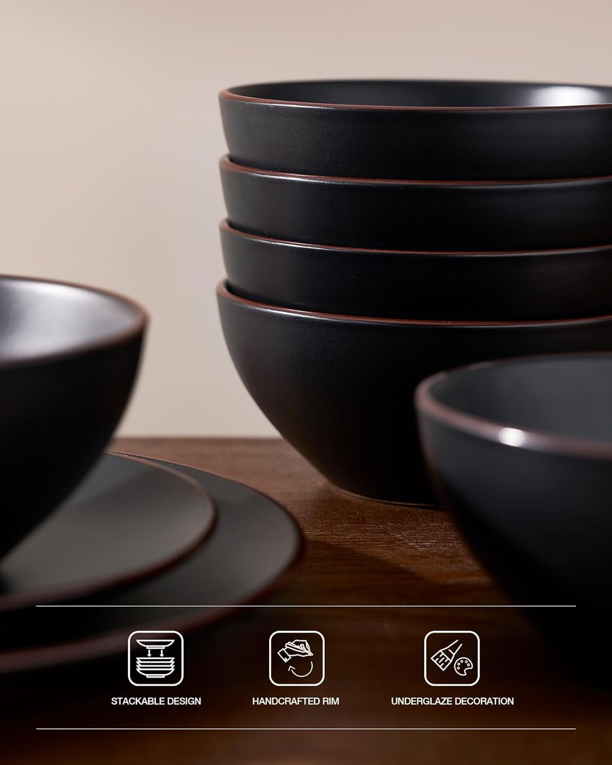Famiware Venus Plates and Bowls Sets, 18 Pieces Stoneware Dinnerware Sets, Dishes Set for 6