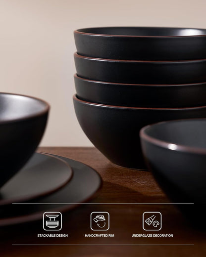 Famiware Venus Plates and Bowls Sets, 18 Pieces Stoneware Dinnerware Sets, Dishes Set for 6