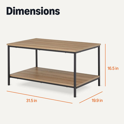 Amazon Basics Rectangular Coffee Table with Bottom Shelf, Living Room Center Table, Wooden, 19.9" D